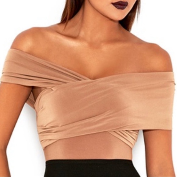 House of CB Marle Tan Off the Shoulder Bodysuit XS - Picture 2 of 9